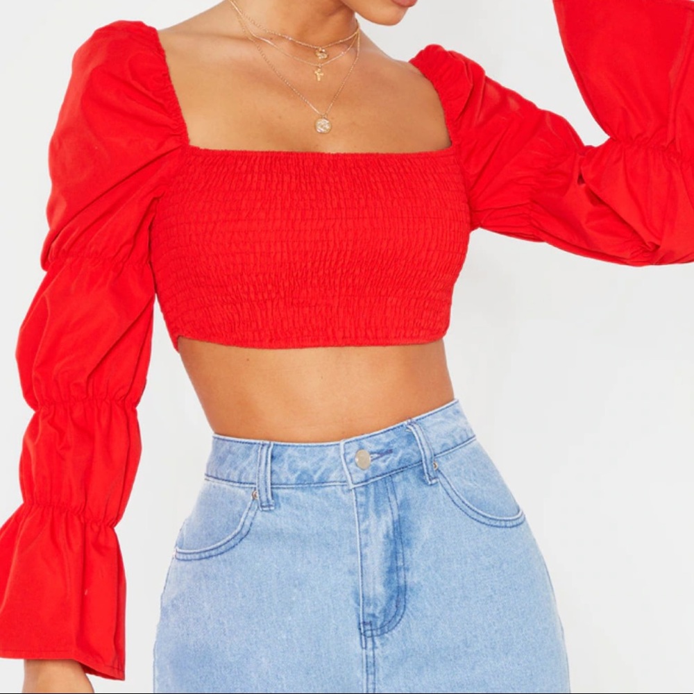 NWT PrettyLittleThing Red Long Sleeve Crop Top